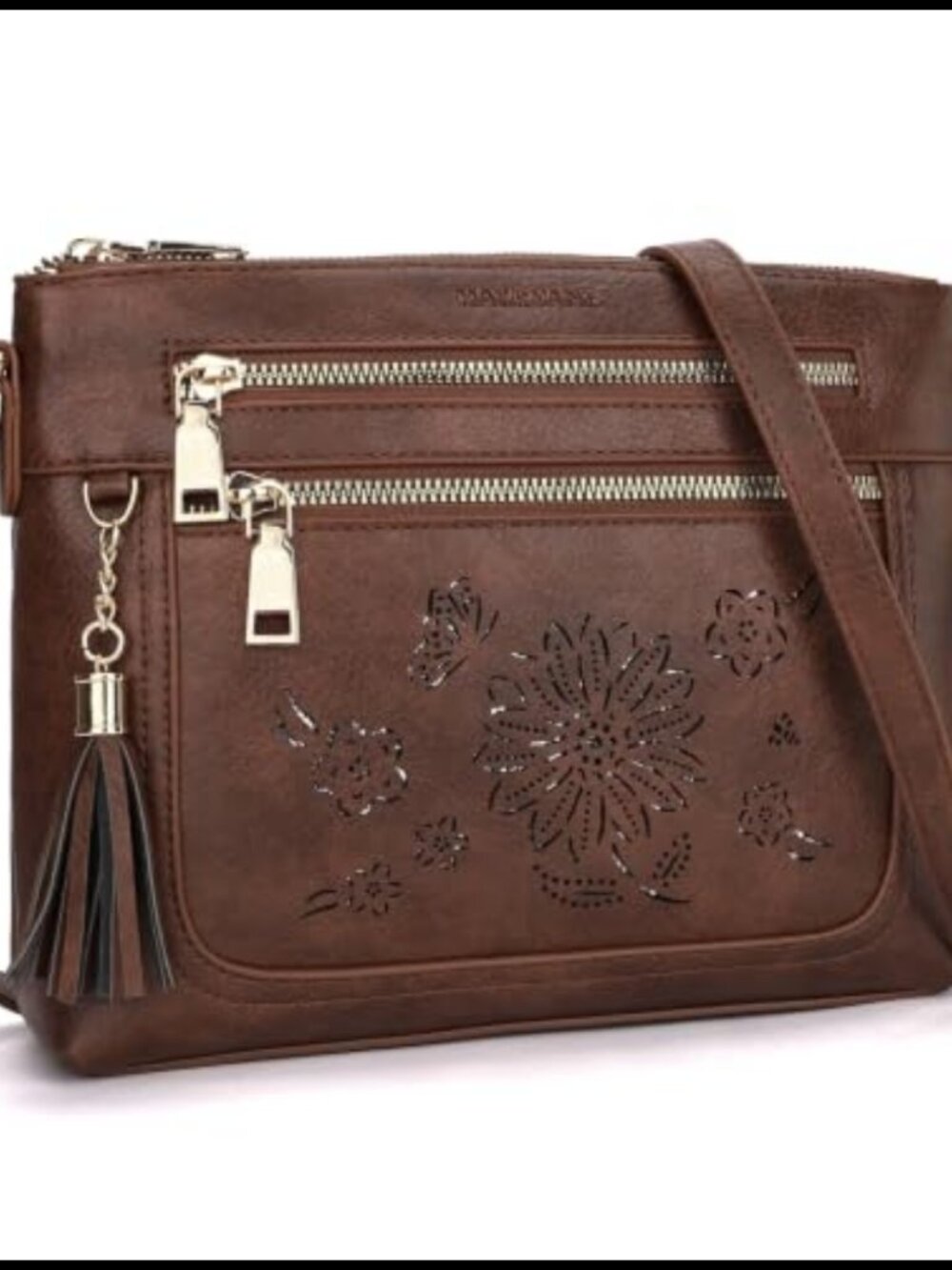 Vegan Leather Crossbody Bag Tassel Sunflower Small Purse Adjustable Strap